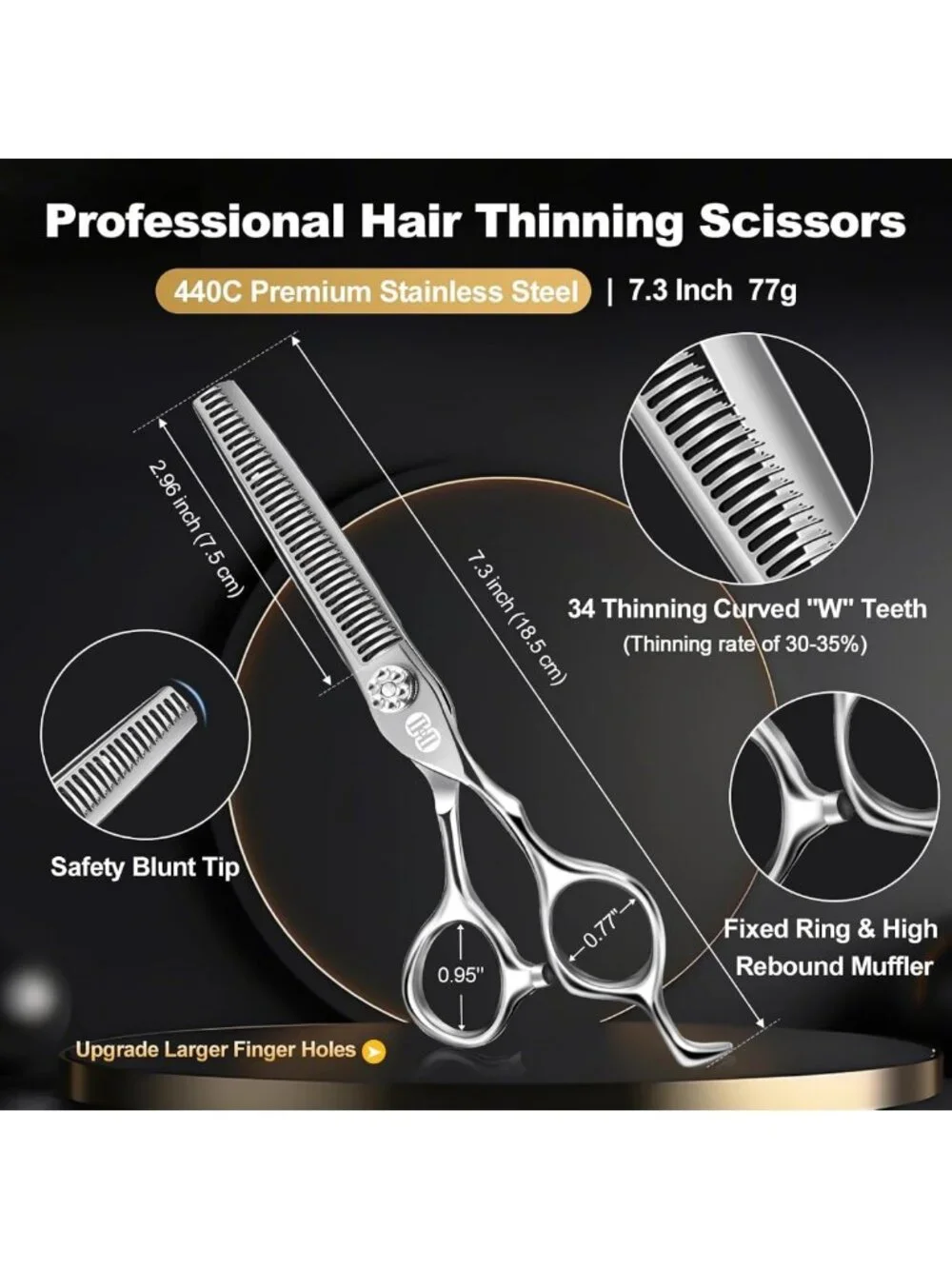7” Professional Hair Cutting Scissors Kit - 440C Barber Shears & Accessories